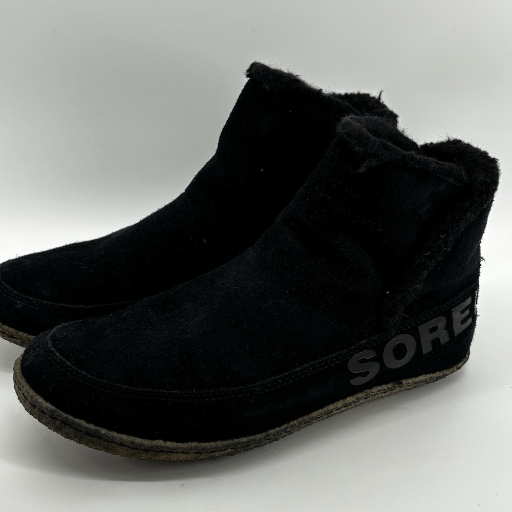 Sorel Nakiska Bootie‎ Slippers Women Black Suede, Size 10.5 Uk 8.5 EU 41.5